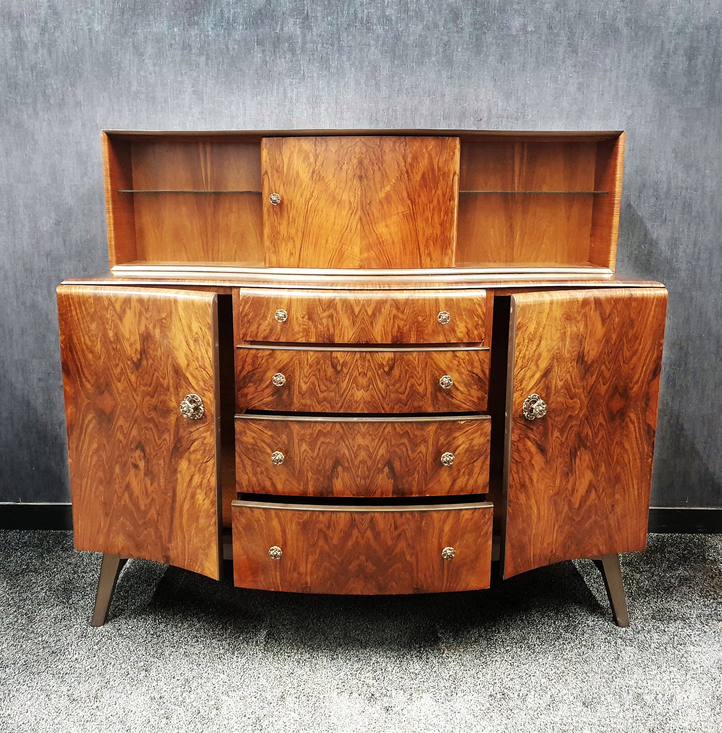 Mid Century Vintage Walnut & Oak Cocktail Sideboard By Beautility