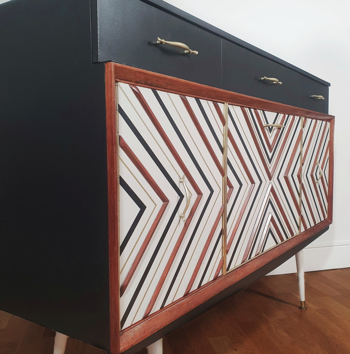 Mid Century vintage sideboard with 3D geometric design