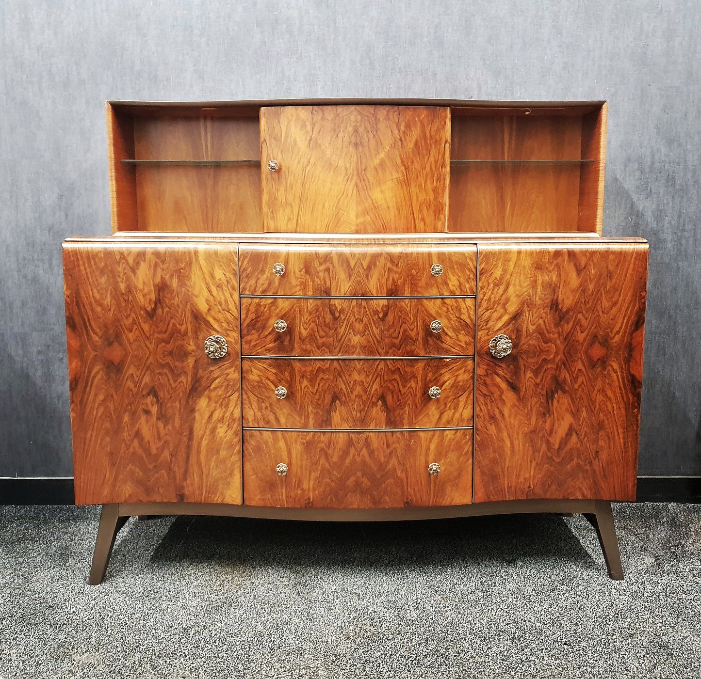 Mid Century Vintage Walnut & Oak Cocktail Sideboard By Beautility