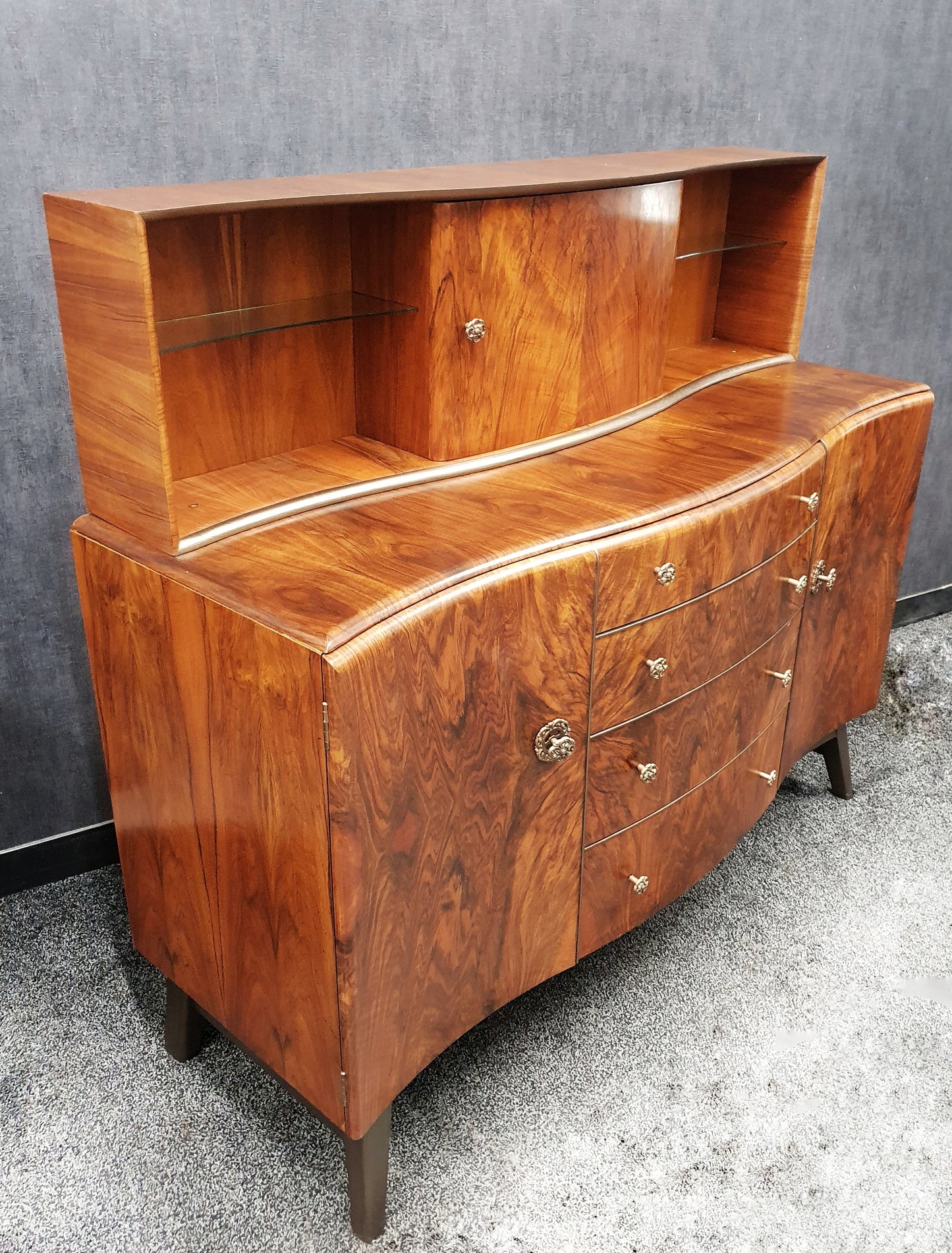 Mid Century Vintage Walnut & Oak Cocktail Sideboard By Beautility