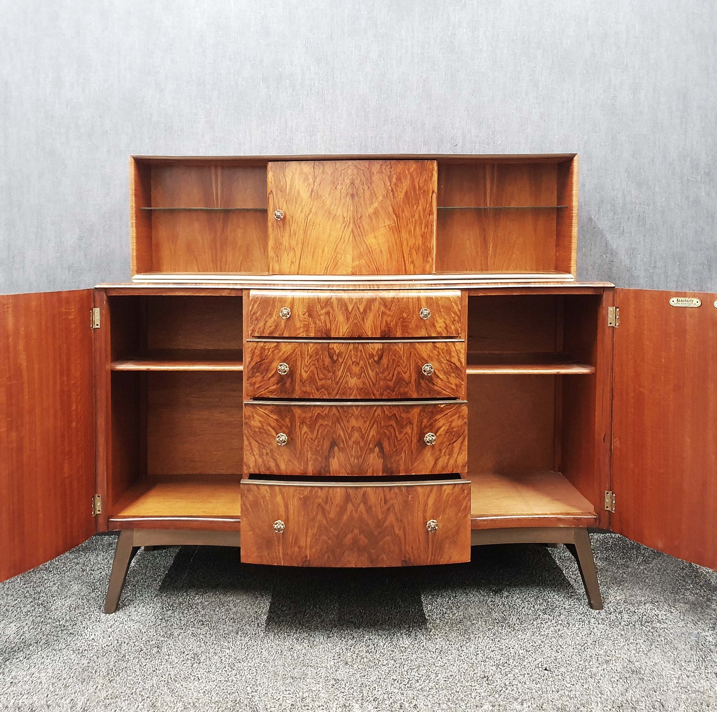 Mid Century Vintage Walnut & Oak Cocktail Sideboard By Beautility