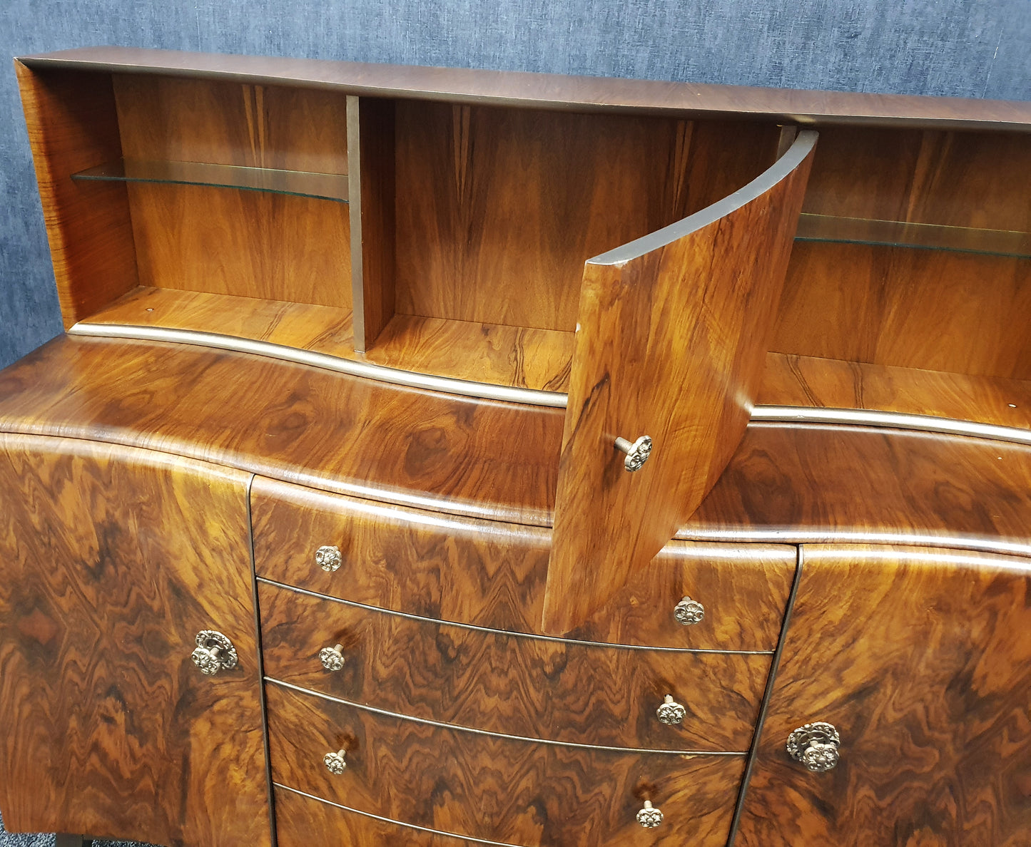 Mid Century Vintage Walnut & Oak Cocktail Sideboard By Beautility