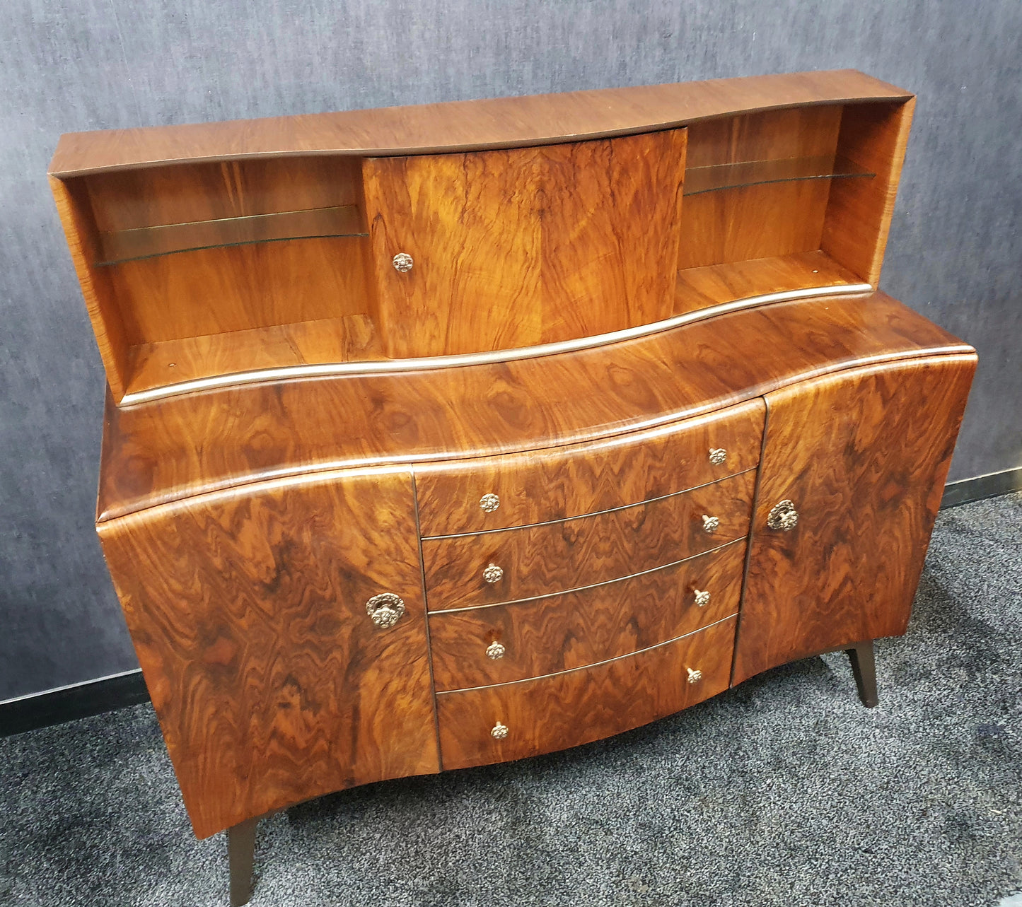 Mid Century Vintage Walnut & Oak Cocktail Sideboard By Beautility