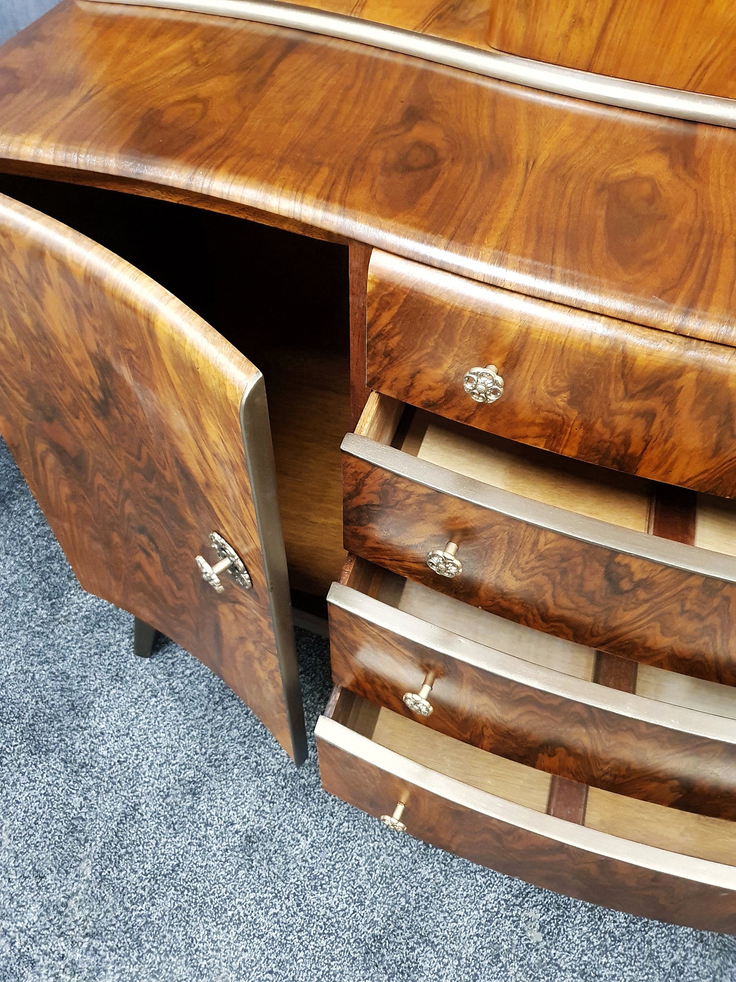 Mid Century Vintage Walnut & Oak Cocktail Sideboard By Beautility