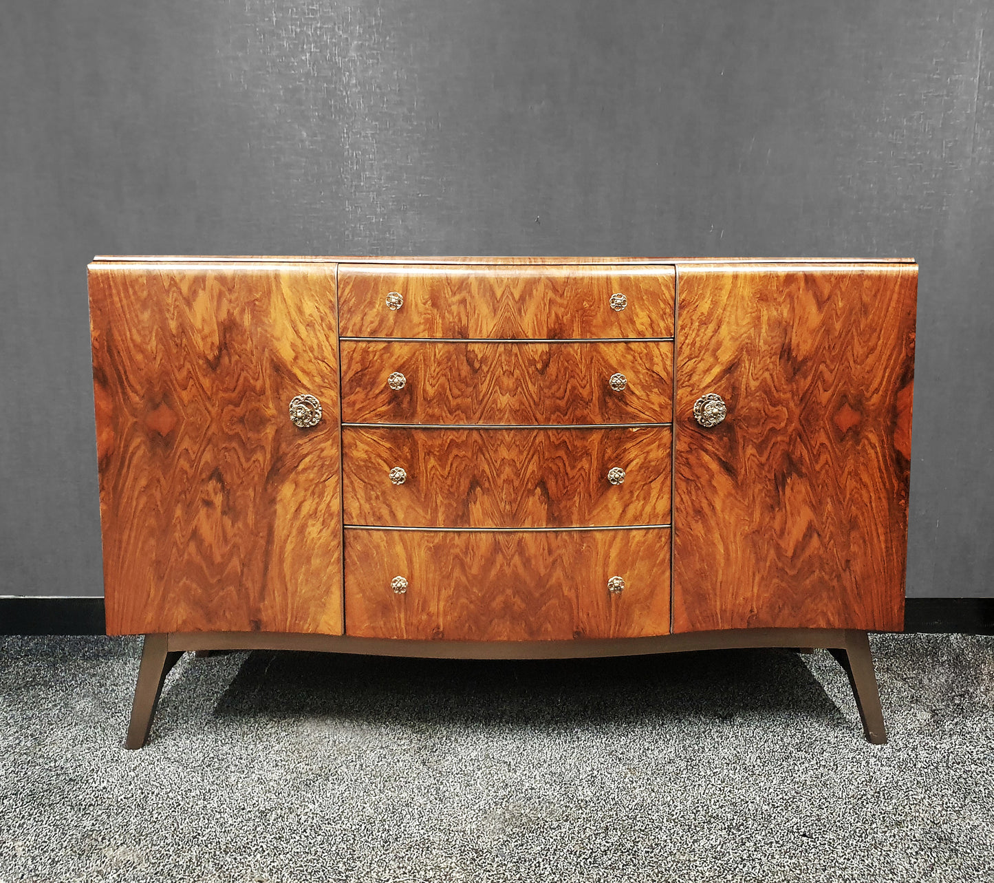 Mid Century Vintage Walnut & Oak Cocktail Sideboard By Beautility