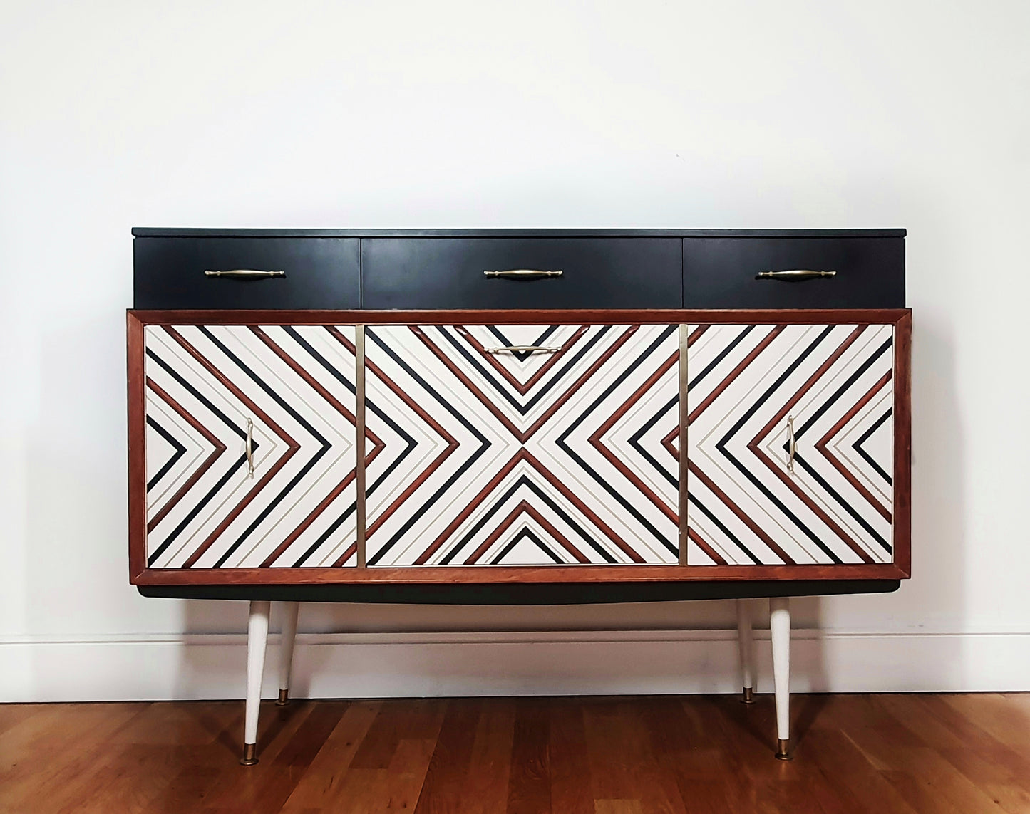Mid Century vintage sideboard with 3D geometric design