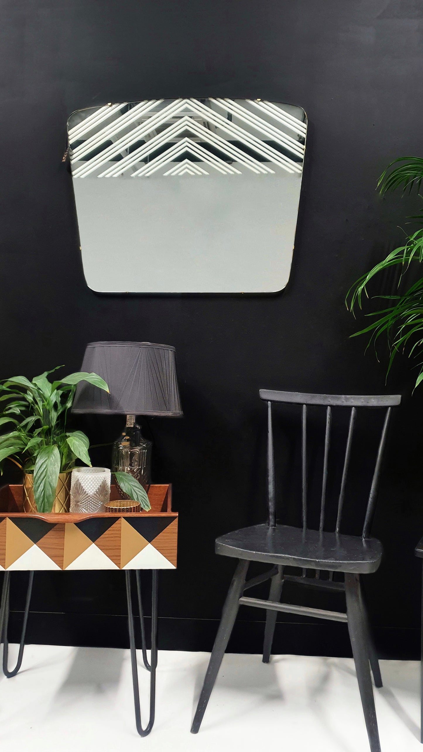 Vintage Mirror with etched-effect geometric design