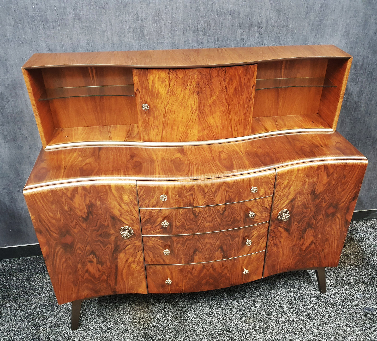 Mid Century Vintage Walnut & Oak Cocktail Sideboard By Beautility