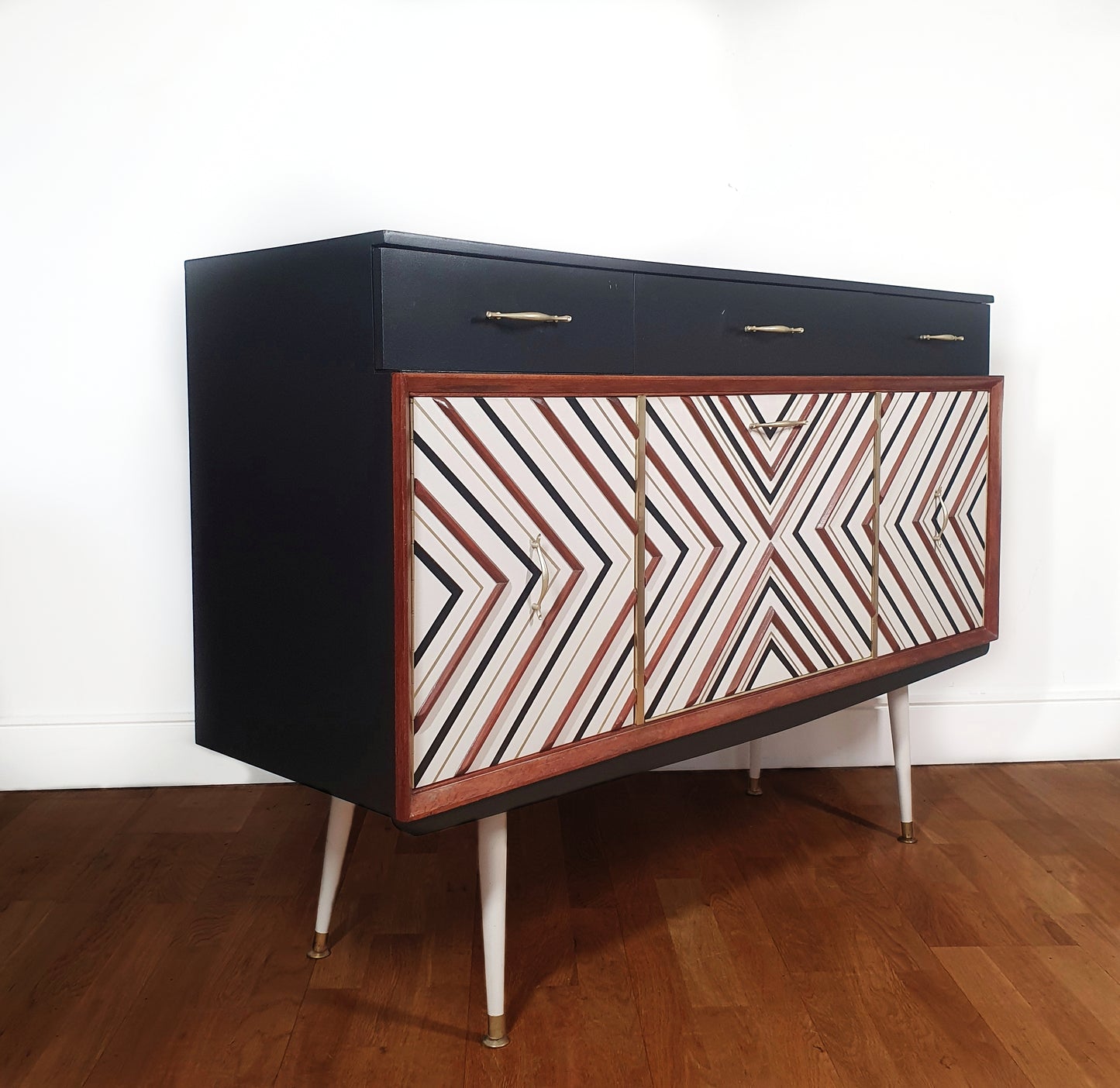 Mid Century vintage sideboard with 3D geometric design