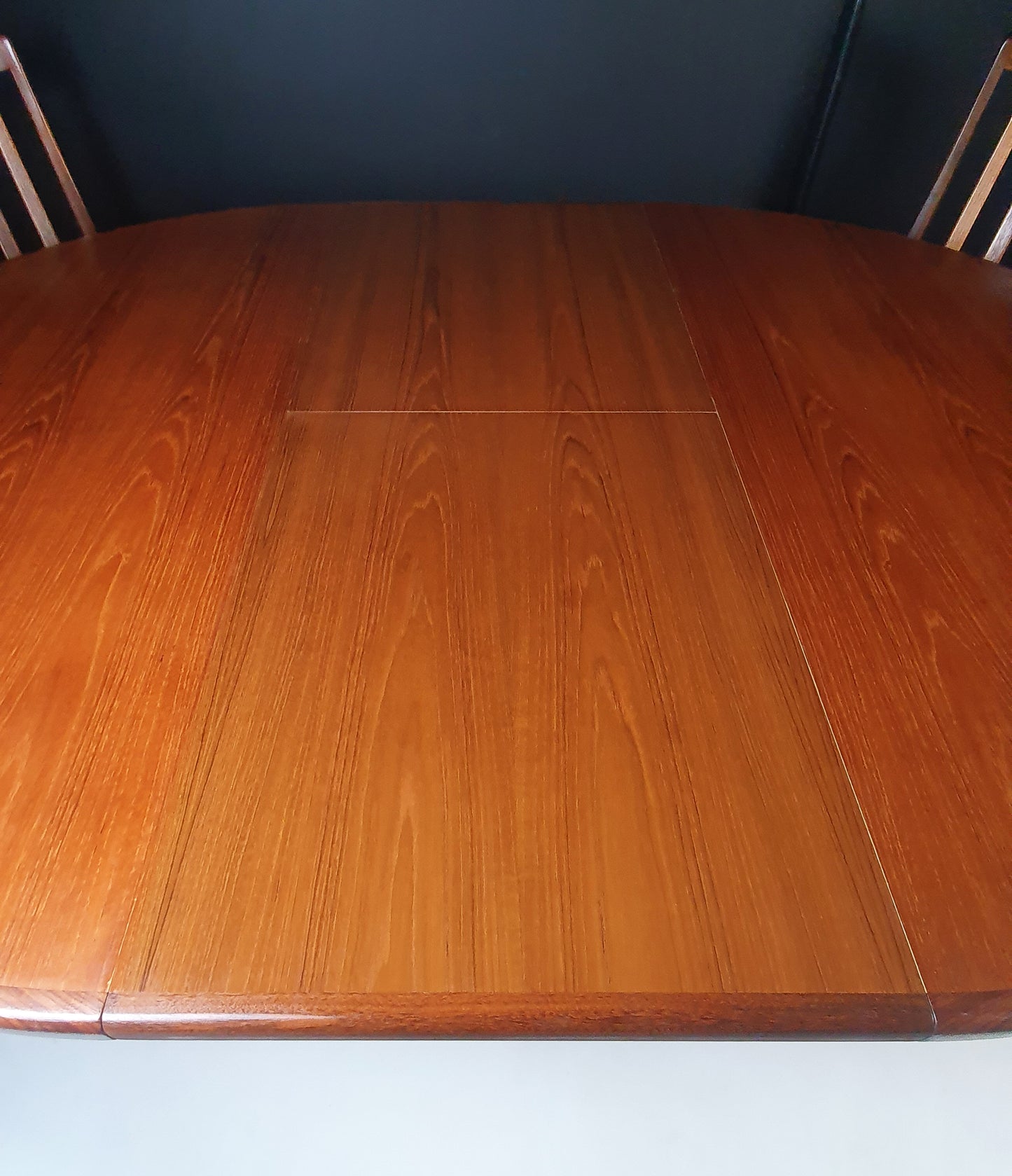 G Plan Mid Century Teak extendable Dining Table & Chairs with geometric design fabric