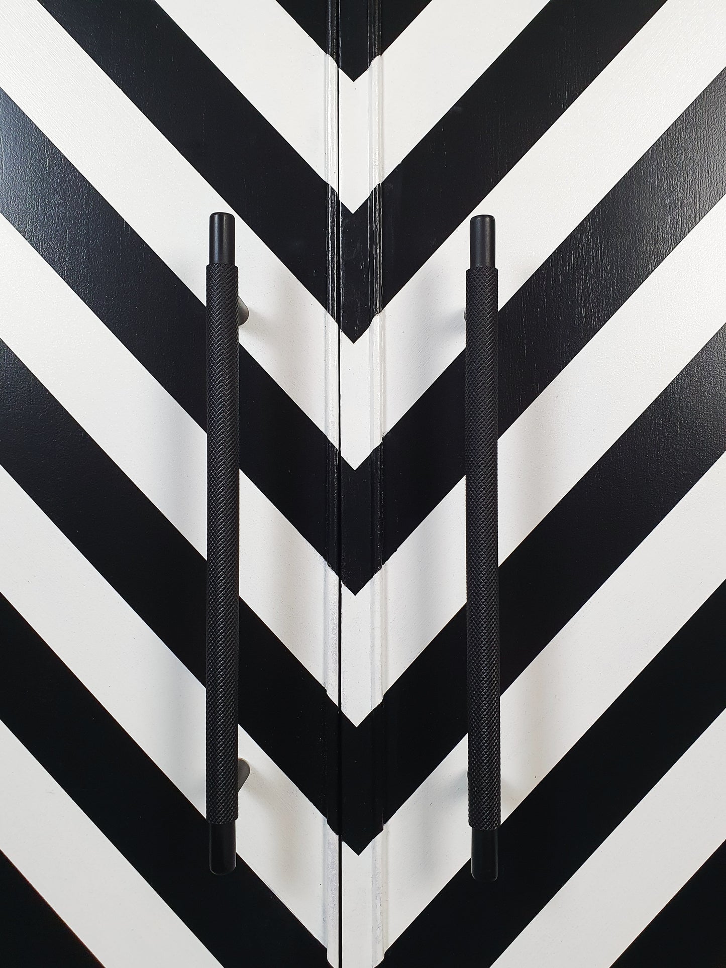 Upcycled vintage Drinks Cabinet with Black & White design and Mirror ball interior
