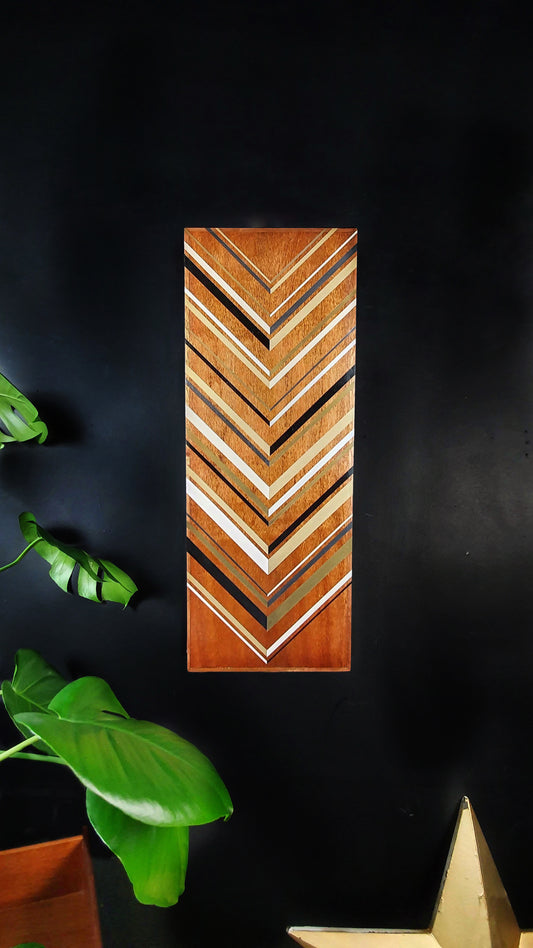 Salvaged vintage wood wall hanging with geometric design