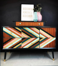 Green, Gold and Pink geometric design upcycled Vintage sideboard