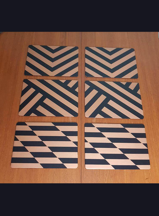 Done up North geometric Design Black and Copper hand-painted placemats