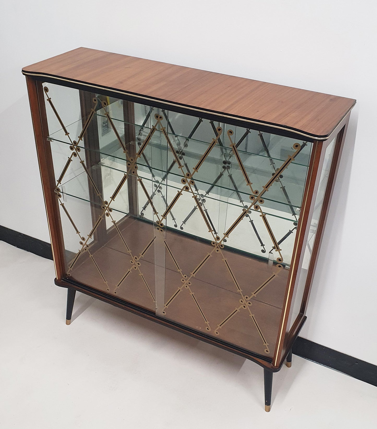 Vintage 1950s Glass & Teak Display Cabinet / Cocktail cabinet