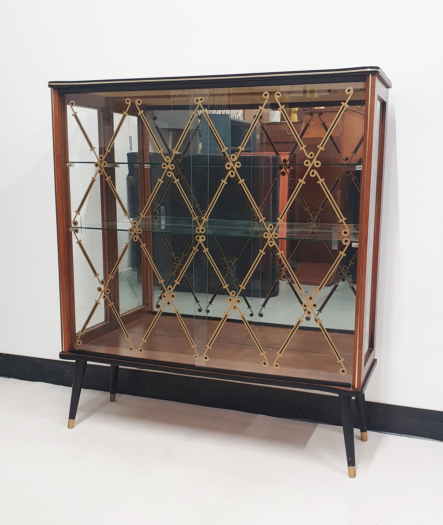 Vintage 1950s Glass & Teak Display Cabinet / Cocktail cabinet