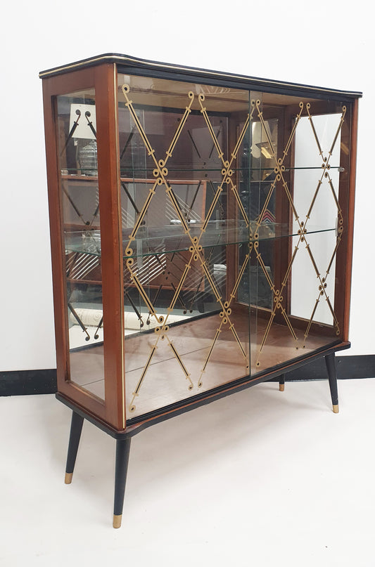 Vintage 1950s Glass & Teak Display Cabinet / Cocktail cabinet