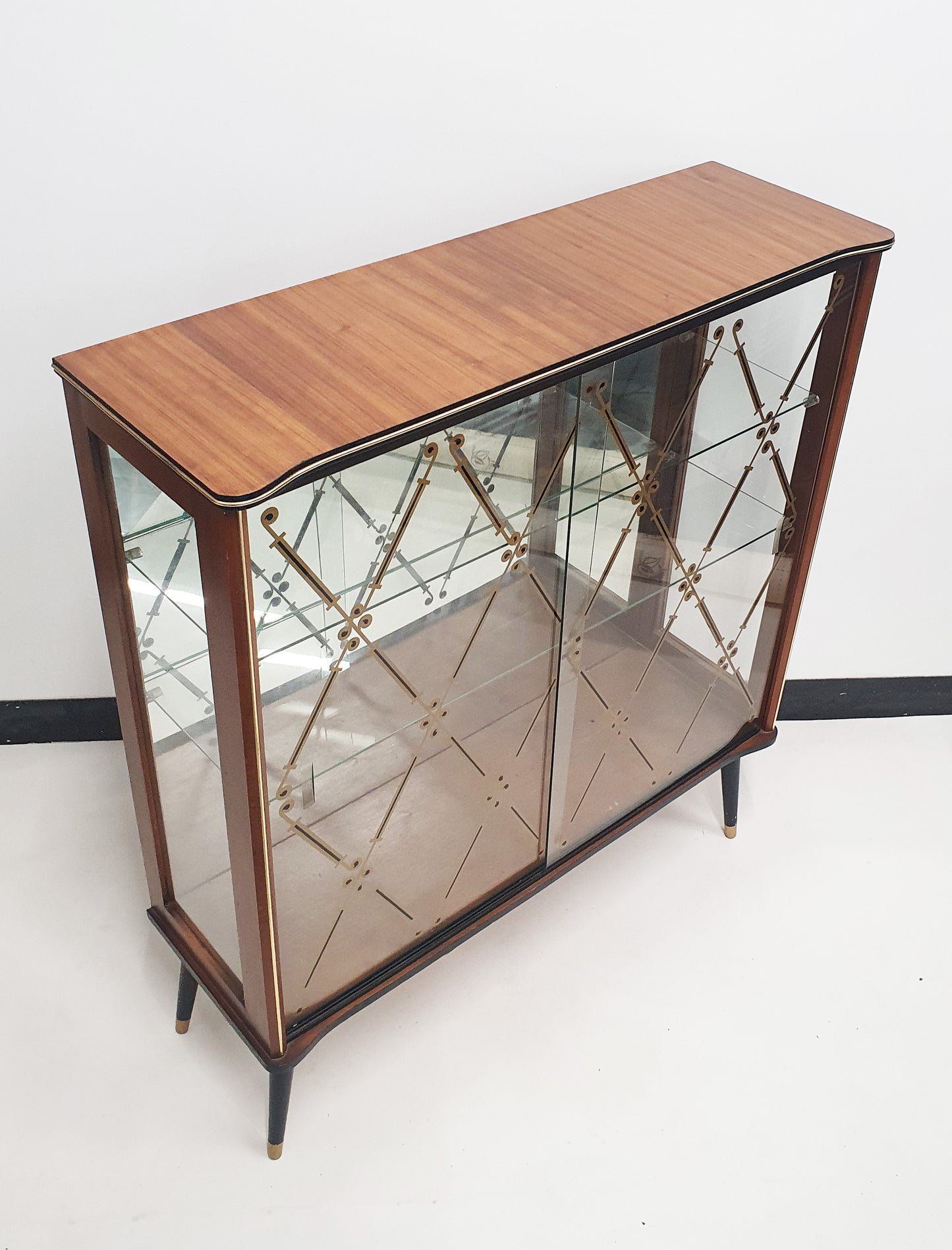 Vintage 1950s Glass & Teak Display Cabinet / Cocktail cabinet